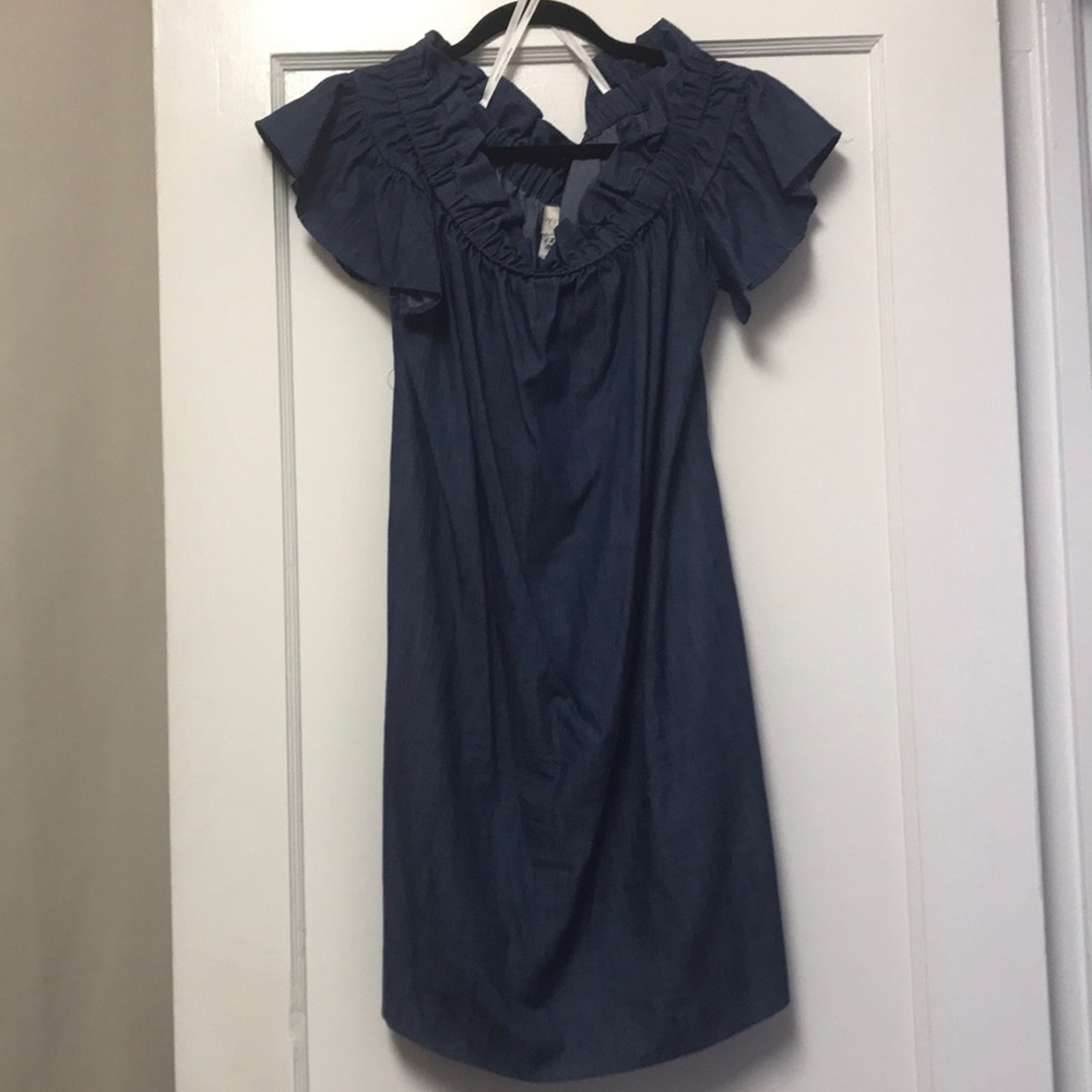 ANTHROPOLOGIE chambray off the shoulder dress